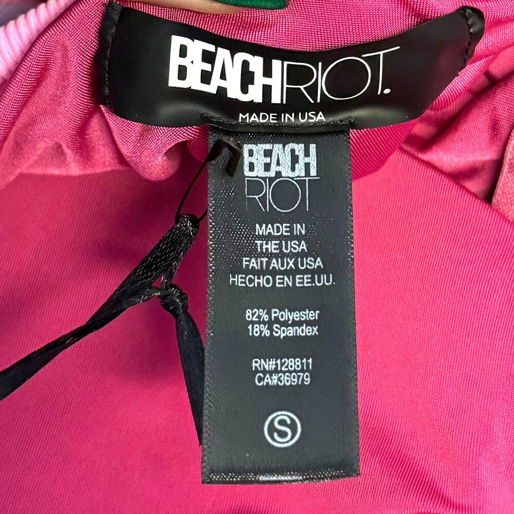 BEACH RIOT Jessa Bandeau One Piece Swimsuit Small Pink Raspberry Colorblock NWT - Picture 10 of 12